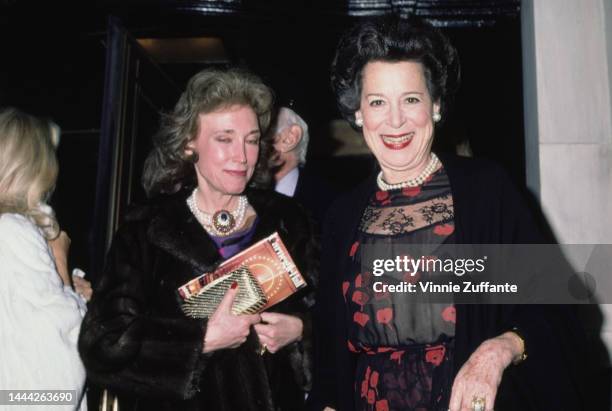 Helen Gurley Brown and Kitty Carlisle Hart attend an event, cirac 1990s.