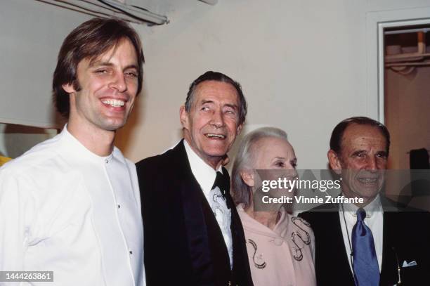 Keith Carradine and father John Carradine, Jessica Tandy and Hume Cronyn attending the opening night of "Foxfire" at Ethel Barrymore Theater in New...