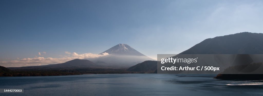 Scenic view of lake and mountains against sky,Japan