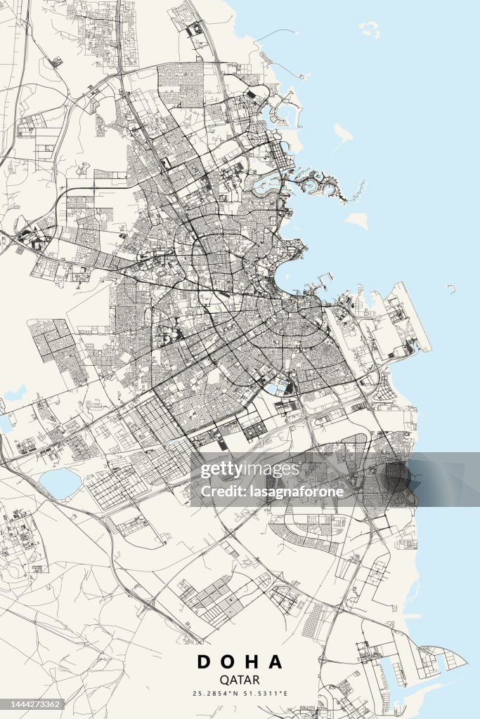 Doha Qatar Mapa Vectorial Ilustración de stock - Getty Images