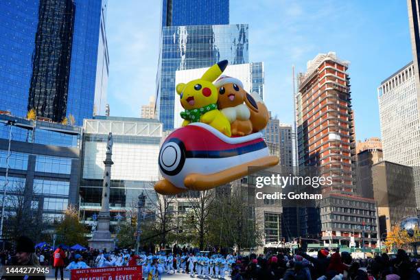 Pikachu and Eevee balloon at 2022 Macy's Thanksgiving Day Parade on November 24, 2022 in New York City.