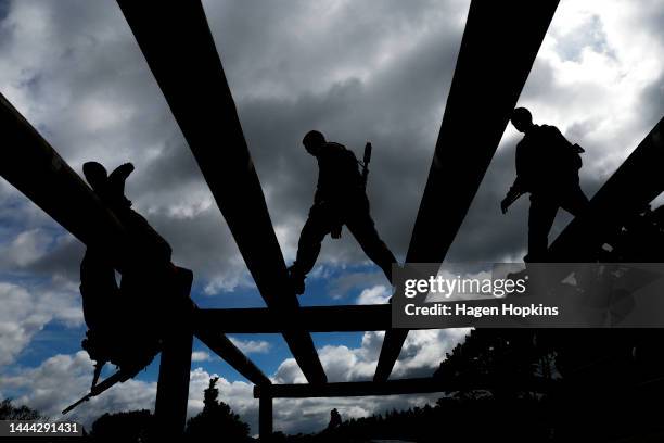 Soldiers train on a confidence course during Exercise Torokiki at Linton Military Camp on November 25, 2022 in Palmerston North, New Zealand....