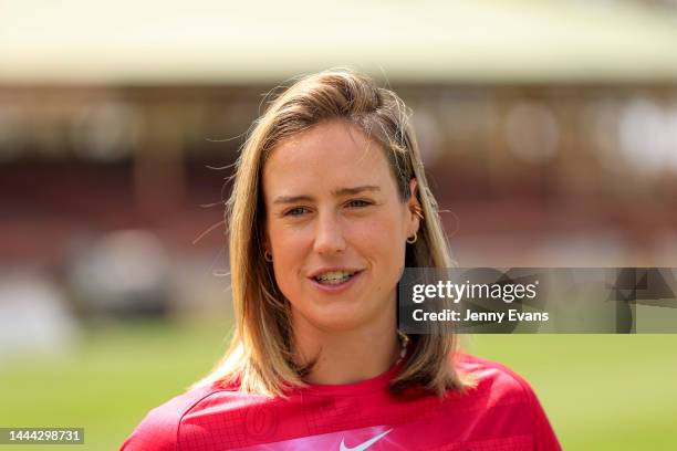 Sixers captain Ellyse Perry talks during a media opportunity ahead of the Women's Big Bash League Grand Final between Sydney Sixers and Adelaide...
