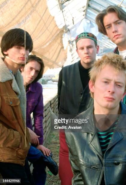 Portrait of Radiohead photographed in the early 1990's.;