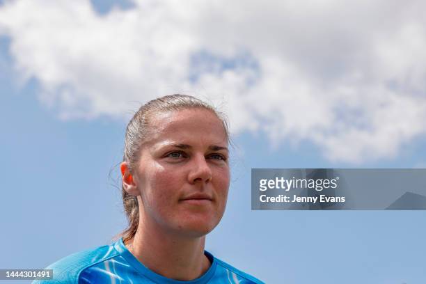 Strikers captain Tahlia McGrath talks during a media opportunity ahead of the Women's Big Bash League Grand Final between Sydney Sixers and Adelaide...