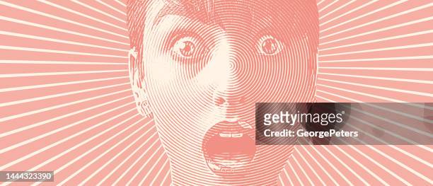 stockillustraties, clipart, cartoons en iconen met woman with shocked facial expression - androgyn