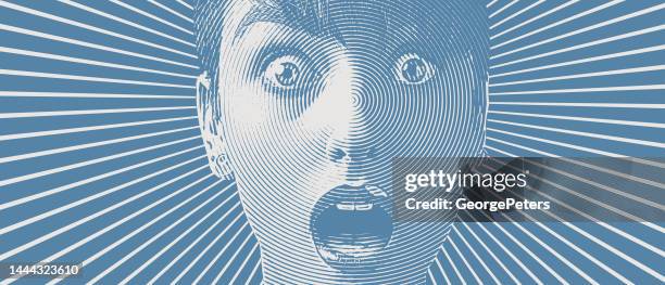 illustrations, cliparts, dessins animés et icônes de femme avec une expression faciale choquée - bouche ouverte