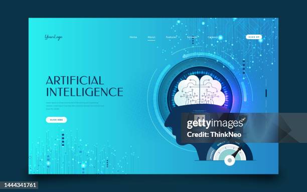 artificial intelligence learning with digital brain and circuit - war background stock illustrations