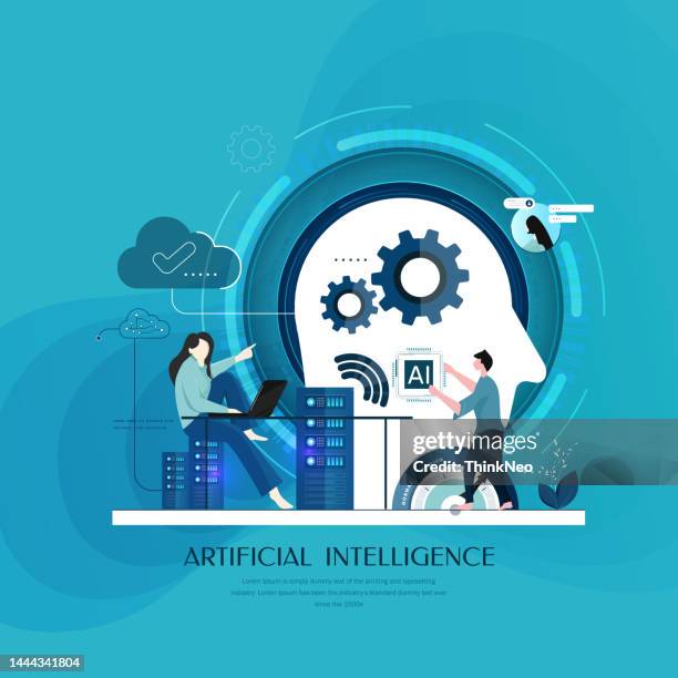 ilustraciones, imágenes clip art, dibujos animados e iconos de stock de diseño conceptual de inteligencia artificial con cara - aprendizaje profundo