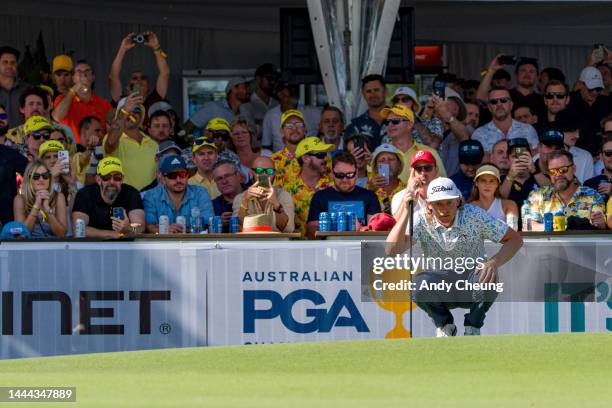 Cameron Smith of Australia lines up his putt on the 17th green during Day 2 of the 2022 Australian PGA Championship at the Royal Queensland Golf Club...