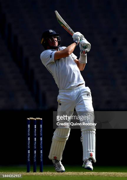 Will Sutherland of Victoria bats during the Sheffield Shield match between Victoria and Tasmania at Melbourne Cricket Ground, on November 25 in...