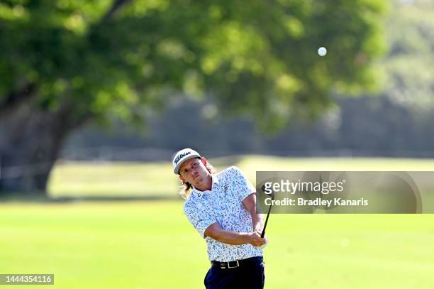 Cameron Smith of Australia plays a shot on the 16th hole during Day 2 of the 2022 Australian PGA Championship at the Royal Queensland Golf Club on...