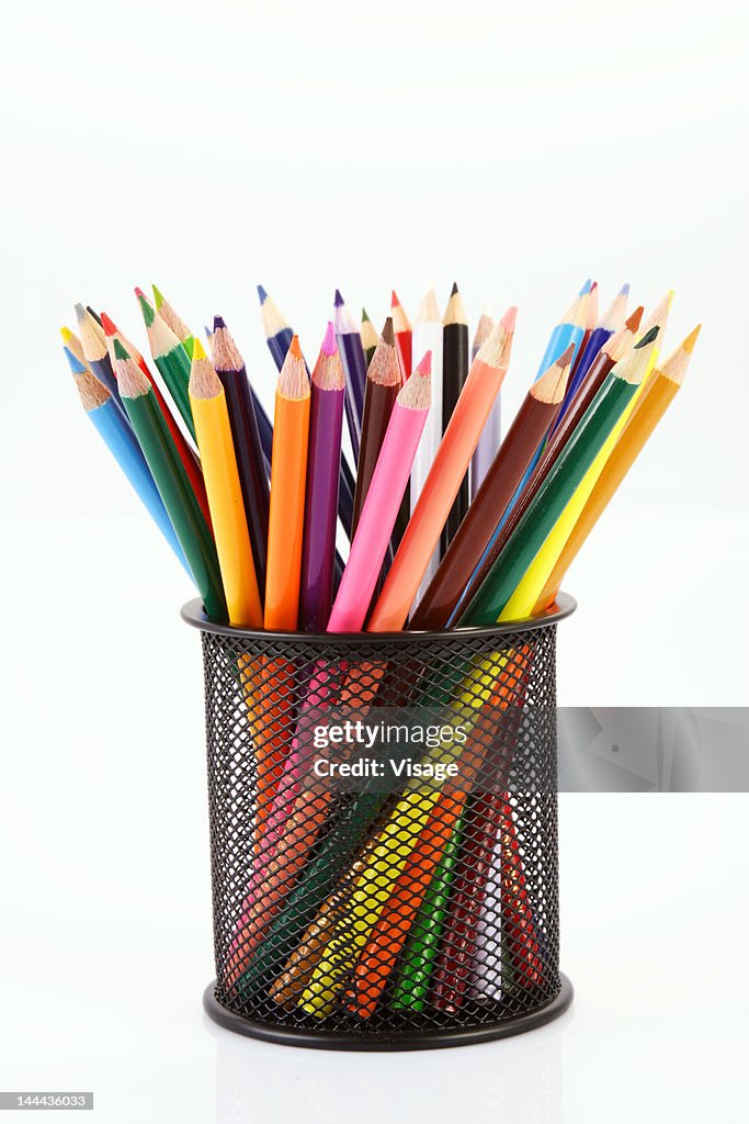 Collection of colouring pencils in a holder
