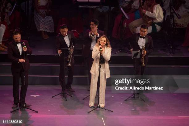 Singer Maria Fernanda Alvo Diaz from the musical group "La Sonora Santanera" performs during 'Tengo Un Sueño 2022' event at Auditorio Nacional on...