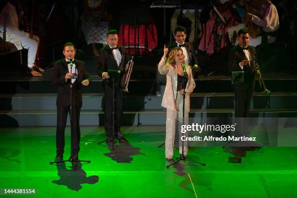 Singer Maria Fernanda Alvo Diaz from the musical group "La Sonora Santanera" performs during 'Tengo Un Sueño 2022' event at Auditorio Nacional on...