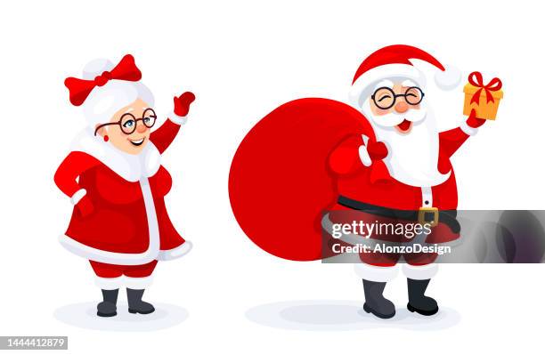 ilustrações de stock, clip art, desenhos animados e ícones de mr & mrs claus. santa claus and his wife mrs claus celebrate holidays. - mãe natal