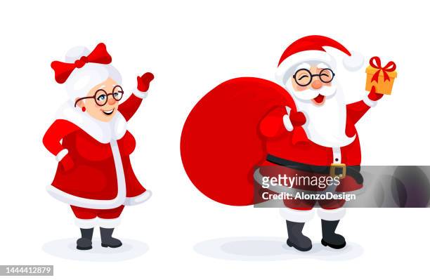 mr & mrs claus. santa claus and his wife mrs claus celebrate holidays. - mrs claus stock illustrations
