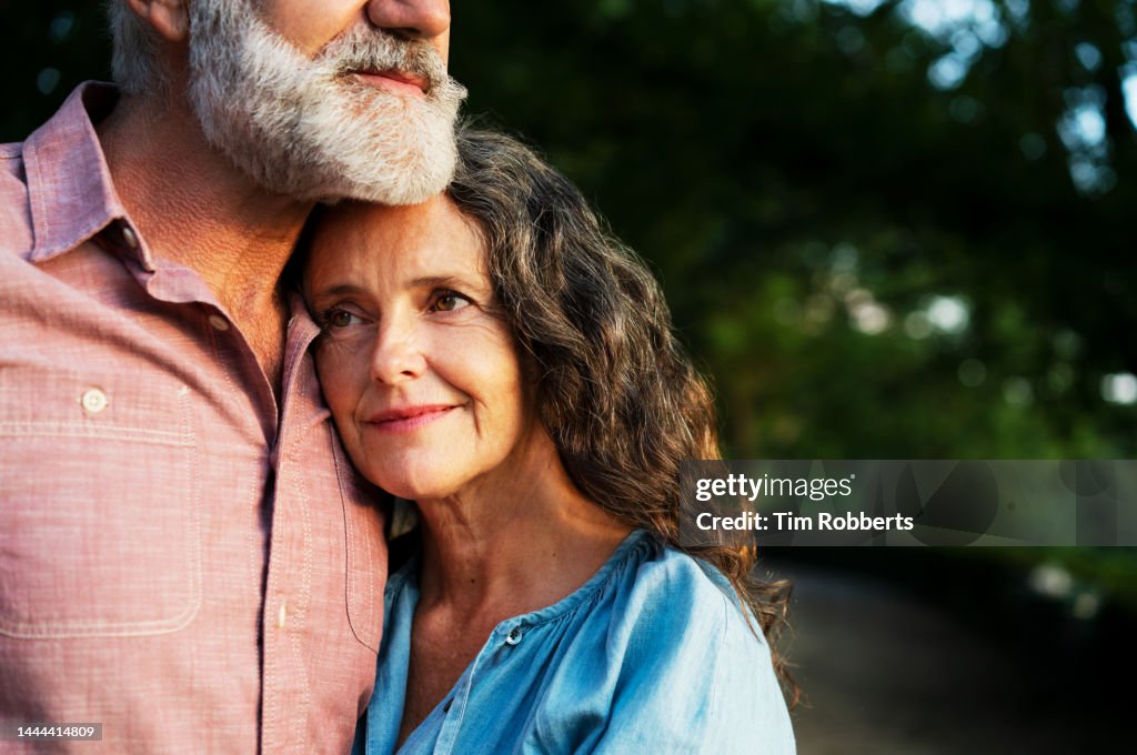 Woman with head rested on man