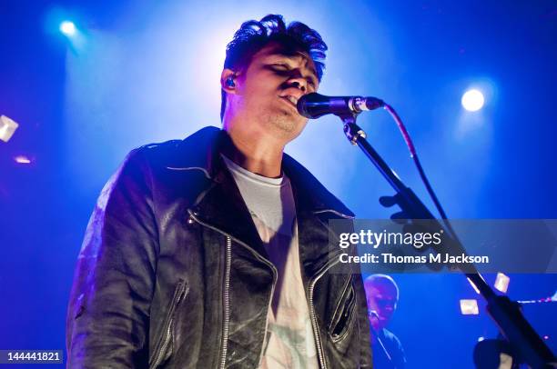 Dougy Mandagi of The Temper Trap performs on stage at University Of Northumbria on May 13, 2012 in Newcastle upon Tyne, United Kingdom.