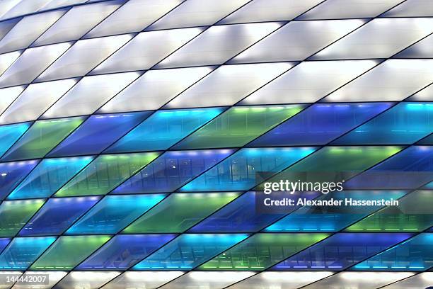 The Allianz Arena is illuminated with white, green and blue lights ahead of the UEFA Champions League Final between FC Bayern Munich and Chelsea on...