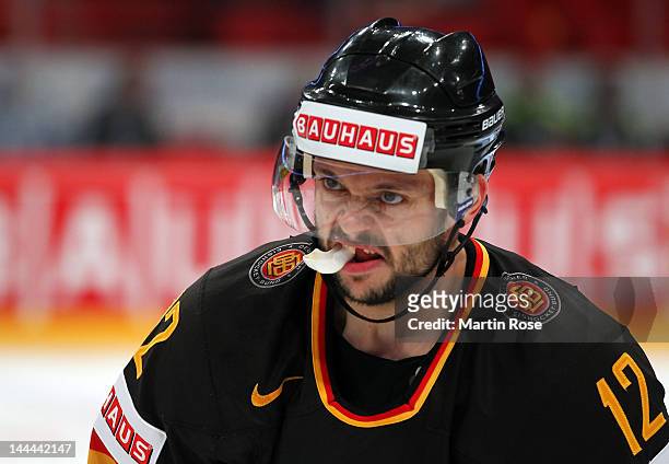 Christopher Fischer of Germany looks dejected during the IIHF World Championship group S match between Germany and Norway at Ericsson Globe on May...