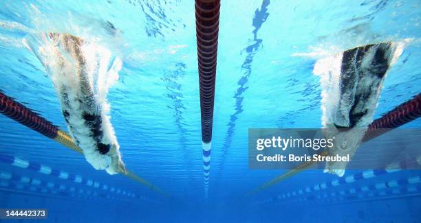 Annika Wunram of Swim-Team Elmshorn and Lena Stiefvatter 1993 SG Neukoelln takes the start of the women's 800m freestyle heat during day five of the...