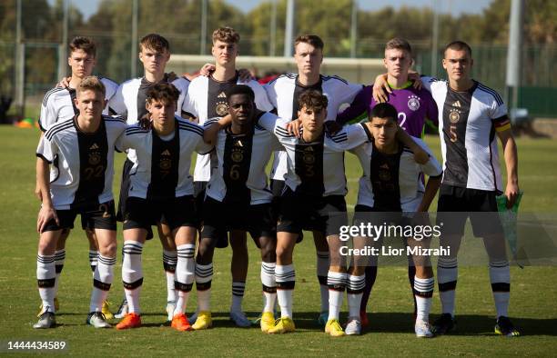 Group photo of Germany before the game with Czech Republic during the U18 match at the Winter Tournament on November 25, 2022 in Shefayim, Israel.