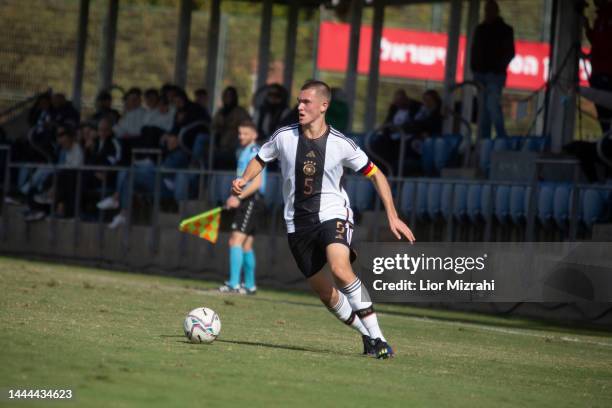 Philipp Schulz of Germany runs with the ball during the game with Czech Republic at the U18 match at the Winter Tournament on November 25, 2022 in...