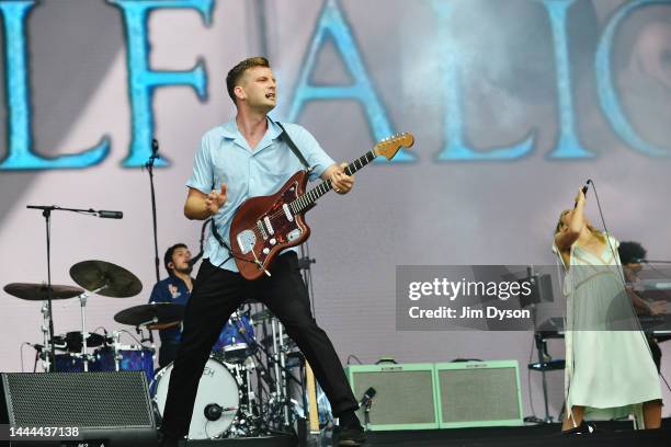 Ellie Rowsell and Joff Oddie of Wolf Alice perform on the Pyramid Stage during day three of Glastonbury Festival at Worthy Farm, Pilton on June 24,...