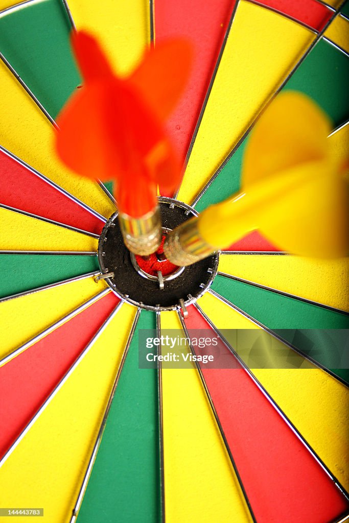 Darts in center of a dartboard