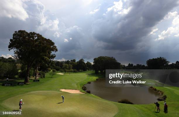 Nathan Kimsey of England putts on the 18th green during Day Two of the Joburg Open at Houghton GC on November 25, 2022 in Johannesburg, South Africa.