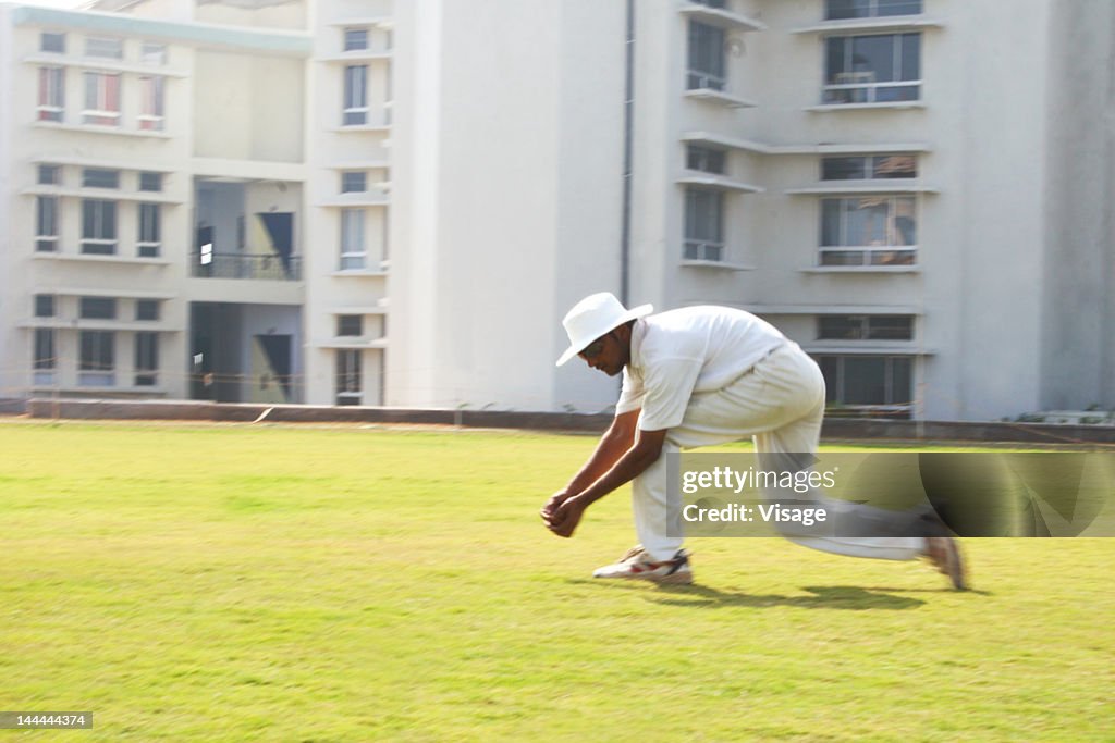 A fielder taking a catch