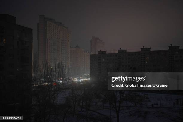 General view of a blackout on November 24, 2022 in Kyiv, Ukraine. On November 23, the Russian Armed Forces launched a massive missile attack on...