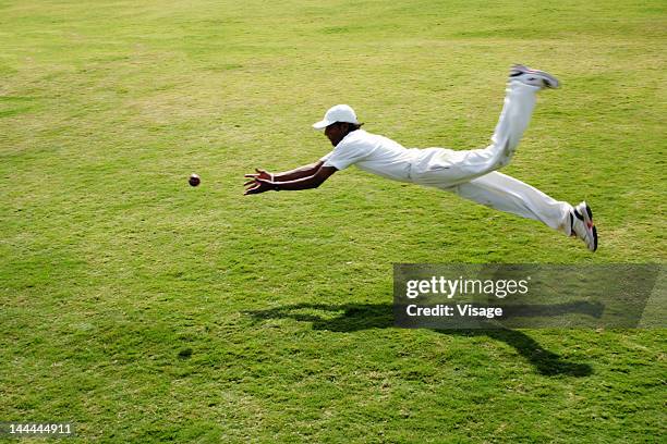 a fielder diving to take a catch - cricket catch stock pictures, royalty-free photos & images