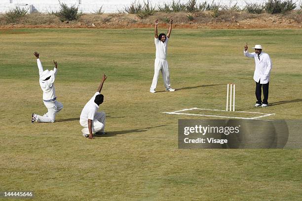 a cricket match in progress - cricket umpire stock pictures, royalty-free photos & images