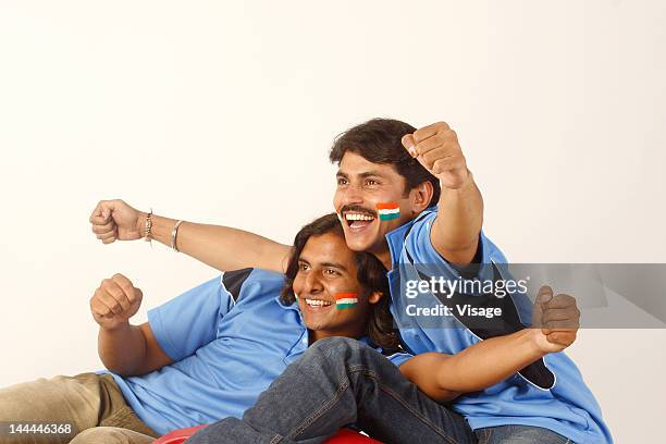 close up shot of indian cricket fans - cricket spectators stockfoto's en -beelden