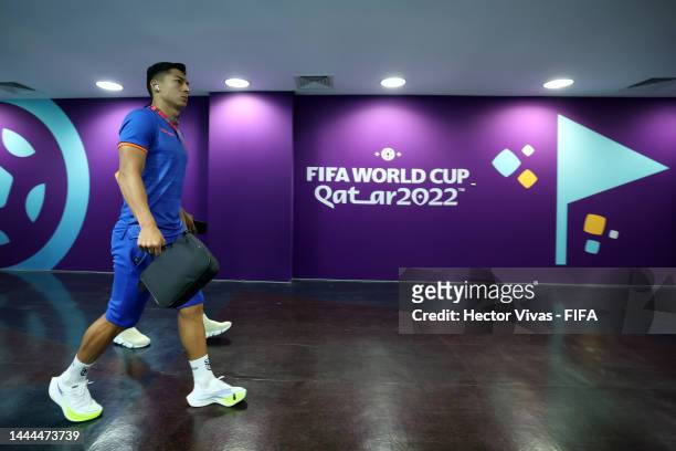 Alan Franco of Ecuador arrives at the stadium prior to the FIFA World Cup Qatar 2022 Group A match between Netherlands and Ecuador at Khalifa...