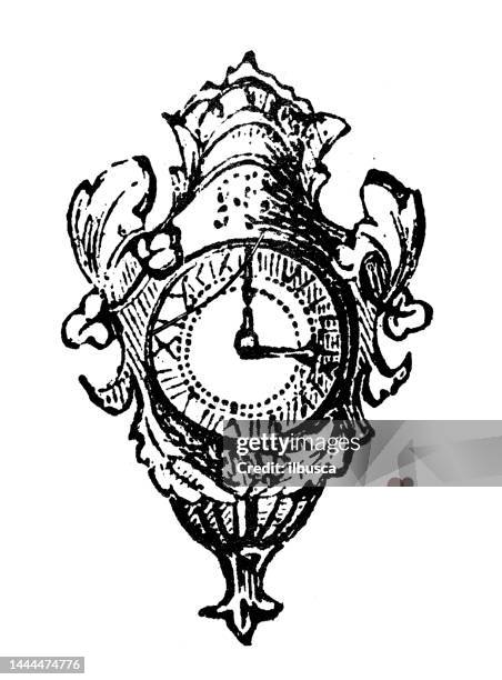 antike stichillustration: uhr - antique clocks stock-grafiken, -clipart, -cartoons und -symbole