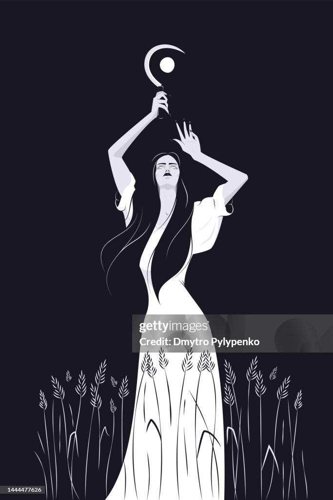 Fototapeta Woman witch in white dress with