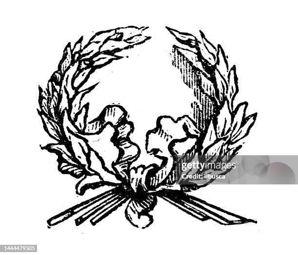 illustrations, cliparts, dessins animés et icônes de gravure ancienne illustration : couronne - feuille de laurier