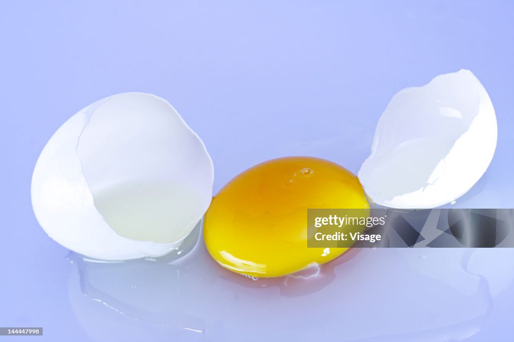 Close up of a broken egg on a plate