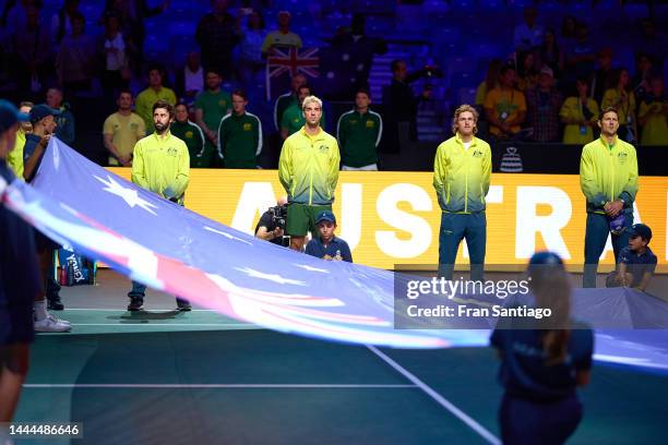 Players of Australia look on prior to the Davis Cup by Rakuten Finals 2022 Semifinal match between Australia and Croatia at Palacio de los Deportes...