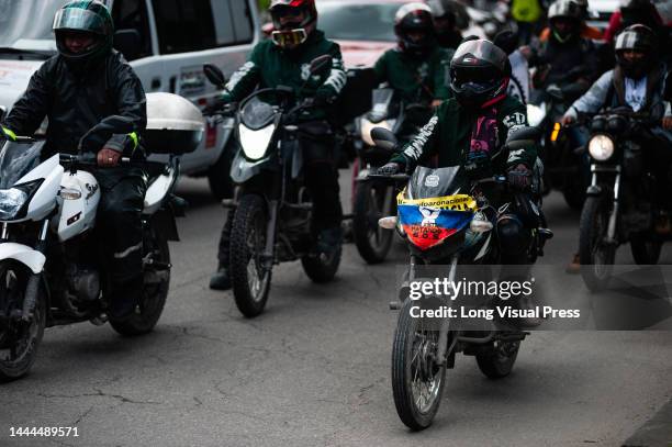 Bikers protest in Bogota, Colombia amid road security and prosecution for use of rideshare apps and road infrastrucutre, on November 23, 2022. Photo...