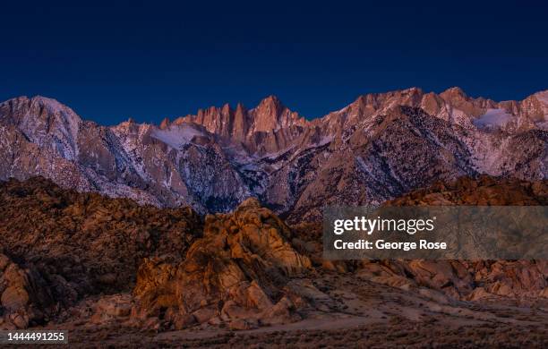 Mt. Whitney , the tallest mountain in the continental United States , are viewed at sunrise from the scenic Alabama Hills on November 14 near Lone...