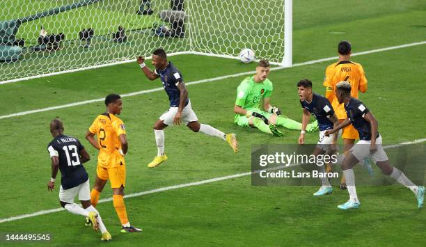 Pervis Estupinan of Ecuador celebrates a goal that was ruled offside during the FIFA World Cup Qatar 2022 Group A match between Netherlands and...