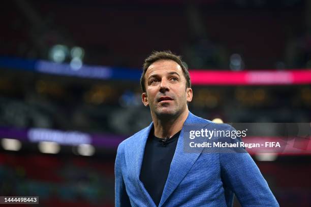 Alessandro Del Piero is seen prior to the FIFA World Cup Qatar 2022 Group B match between England and USA at Al Bayt Stadium on November 25, 2022 in...