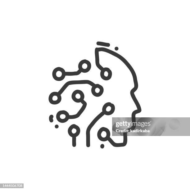 artificial intelligence line icon, sketch and doodle design, pixel perfect, editable stroke. microchip, robotic, technology. - electric brain drawing stock illustrations
