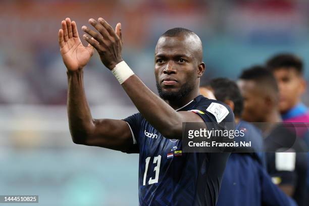 Enner Valencia of Ecuador applauds fans after the 1-1 draw during the FIFA World Cup Qatar 2022 Group A match between Netherlands and Ecuador at...