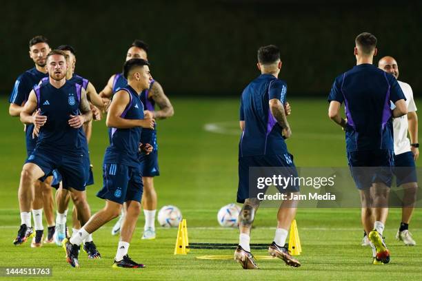 Players of Argentina train during the Argentina Training Session at Al Khor SC on November 25, 2022 in Doha, Qatar.