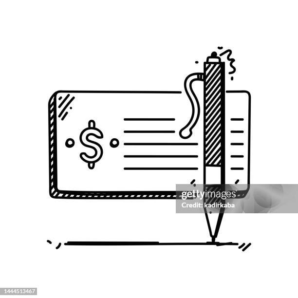 ilustraciones, imágenes clip art, dibujos animados e iconos de stock de icono de línea de libro, diseño de boceto, píxel perfecto, trazo editable. pago, crédito, puntaje de crédito, dinero, chequera. - cheque en blanco